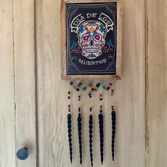 Day Of The Dead Skull Dia De Los Muertos Beaded Halloween Hanging Wall Art - Picture 11 of 17